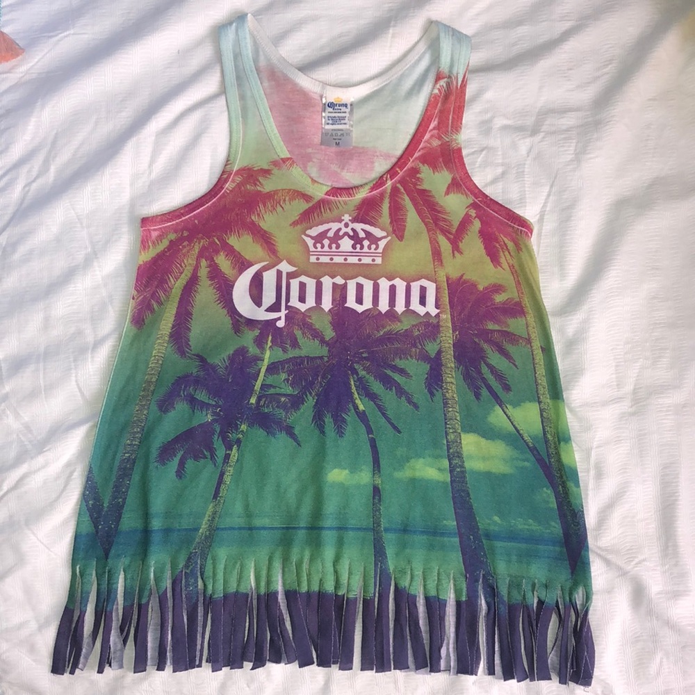 Corona Extra Tie Dye Fringe Tank Top, Size M